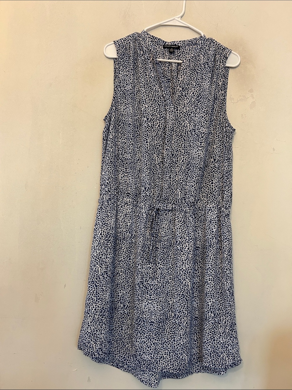 Hilary Radley Sleeveless Navy and White Printed tie waist Dress Size 10 EUC